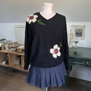 vintage aaeda vneck sweater with felted flowers